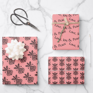 Scandinavian-inspired Folk Art Fairy on Crimson Wrapping Paper Sheet