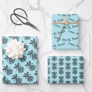 Scandinavian-inspired Folk Art Fairy on Frosty Wrapping Paper Sheet