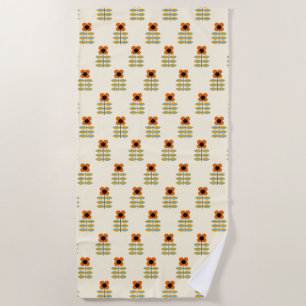 Scandinavian Inspired Orange Floral Pattern Beach Towel