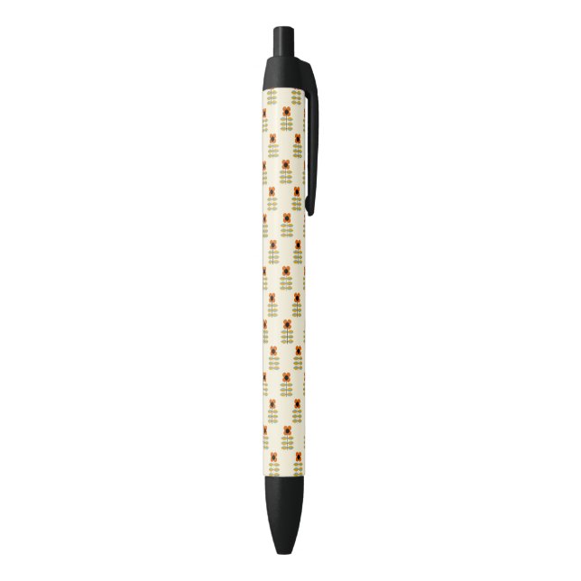 Scandinavian Inspired Orange Floral Pattern Black Ink Pen (Bottom (Vertical))
