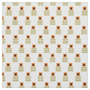 Scandinavian Inspired Orange Floral Pattern Fabric