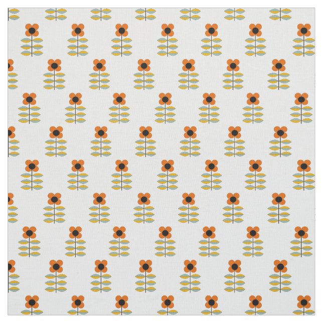 Scandinavian Inspired Orange Floral Pattern Fabric (Swatch)