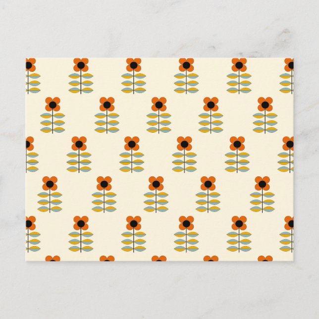 Scandinavian Inspired Orange Floral Pattern Holiday Postcard (Front)