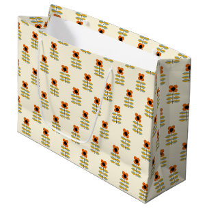 Scandinavian Inspired Orange Floral Pattern Large Gift Bag