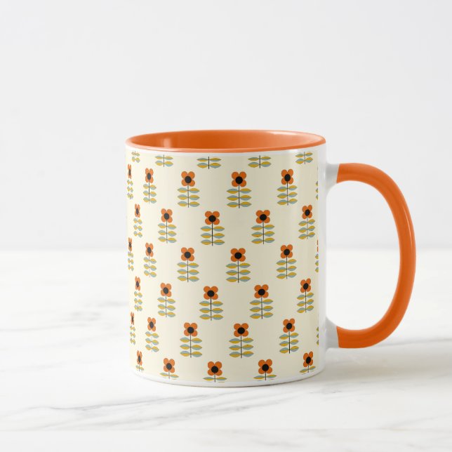 Scandinavian Inspired Orange Floral Pattern Mug (Right)