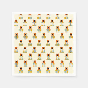 Scandinavian Inspired Orange Floral Pattern Napkin