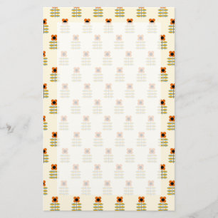 Scandinavian Inspired Orange Floral Pattern Stationery