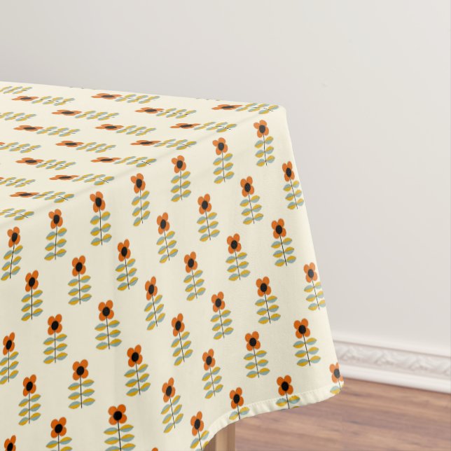 Scandinavian Inspired Orange Floral Pattern Tablecloth (In Situ)