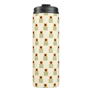 Scandinavian Inspired Orange Floral Pattern Thermal Tumbler