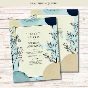 Scandinavian Japandi Wedding Theme Aqua Blues Invitation