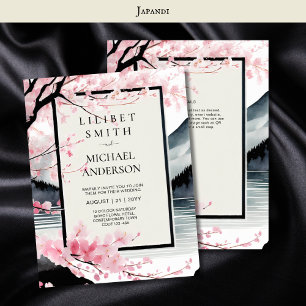 Scandinavian Japandi Wedding Theme Pink Black Invitation
