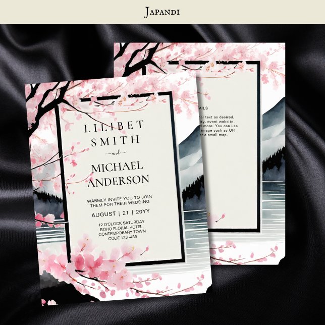 Scandinavian Japandi Wedding Theme Pink Black Invitation (Creator Uploaded)