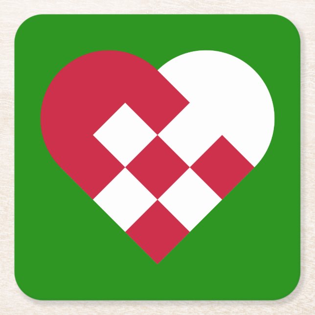 Scandinavian Jule Heart Square Paper Coaster (Front)