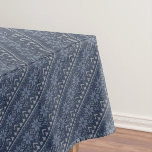 Scandinavian knitted white and blue ornament tablecloth