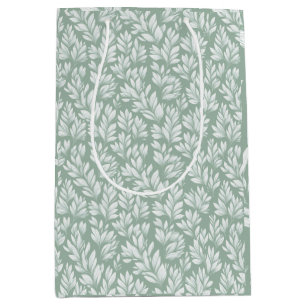 Scandinavian Light Green Leaf Sage Floral Pattern Medium Gift Bag