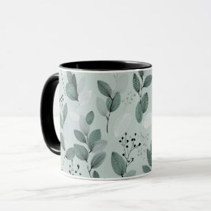 Scandinavian Light Green Leaf Sage Floral Pattern Mug
