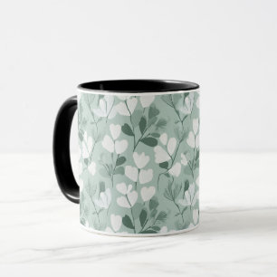 Scandinavian Light Green Leaf Sage Floral Pattern Mug