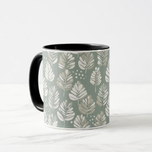 Scandinavian Light Green Leaf Sage Floral Pattern Mug