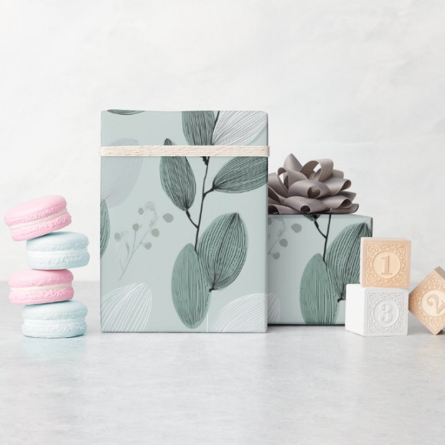 Scandinavian Light Green Leaf Sage Floral Pattern Wrapping Paper (Baby Shower)