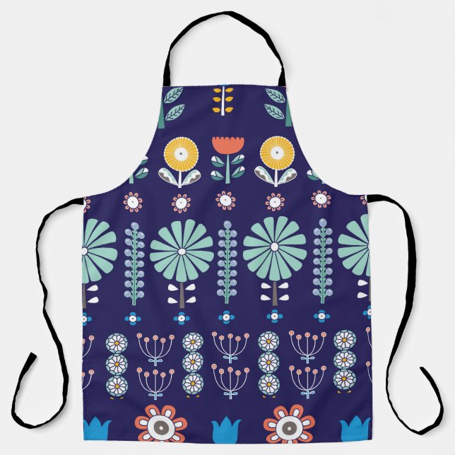 Scandinavian linear flowers, summer motif apron (Front)