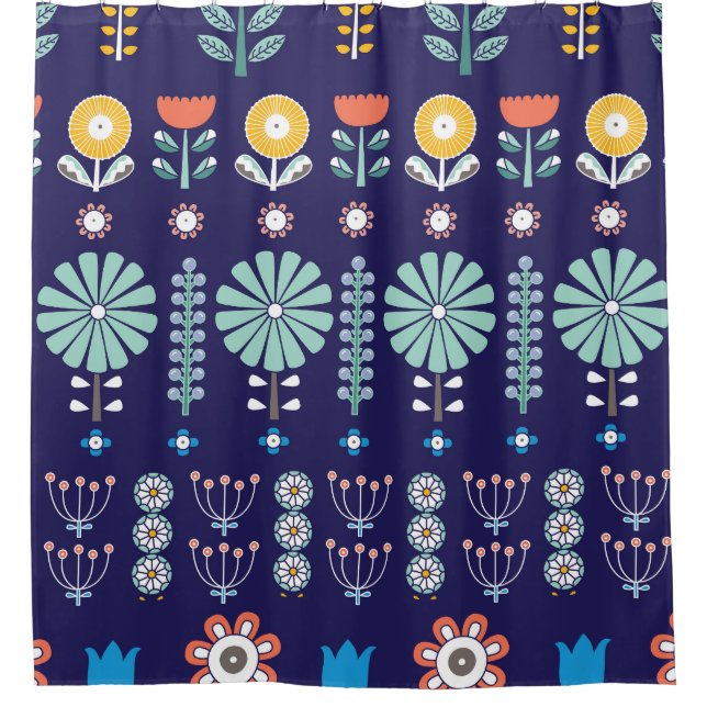Scandinavian linear flowers, summer motif shower curtain (Front)