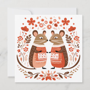 Scandinavian Mice Rodent Valentines Holiday Card