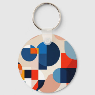 Scandinavian Mid Century Geometric Abstract Art Key Ring