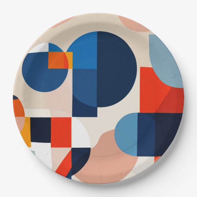 Scandinavian Mid Century Geometric Abstract Art Paper Plate (Front)
