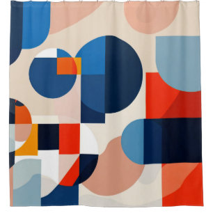 Scandinavian Mid Century Geometric Abstract Art Shower Curtain