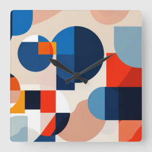 Scandinavian Mid Century Geometric Abstract Art Square Wall Clock