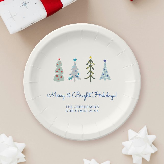 Scandinavian Minimalist Christmas trees Paper Plate (Custom Scandinavnian Christmas plate with your text for personalized Christmas party)