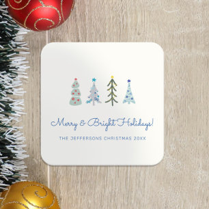 Scandinavian Minimalist Christmas trees Square Paper Coaster