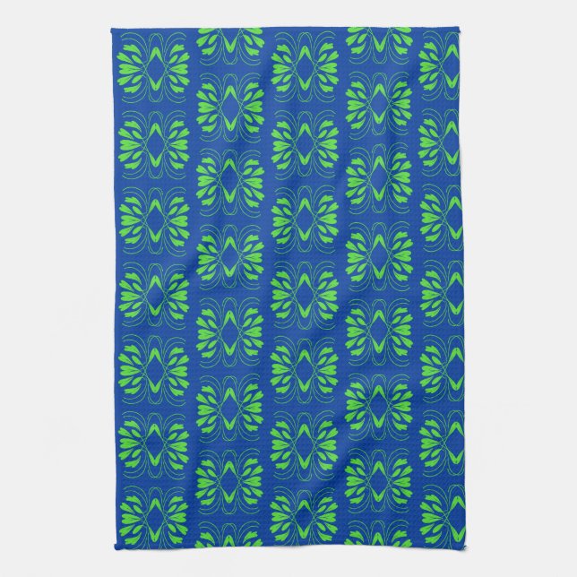 Scandinavian Mod Blue Green All Over Print  Tea Towel (Vertical)