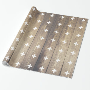 Scandinavian Modern Wood Planks White Plus Signs Wrapping Paper