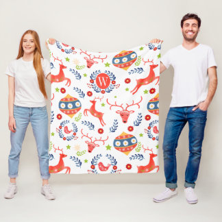 Scandinavian Monogram Christmas Fleece Blanket