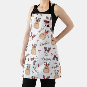 Scandinavian Monogram Reindeer Festive Christmas Apron