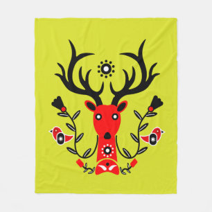 Scandinavian Nature Deer Head Art T-Shirt Throw Pi Fleece Blanket