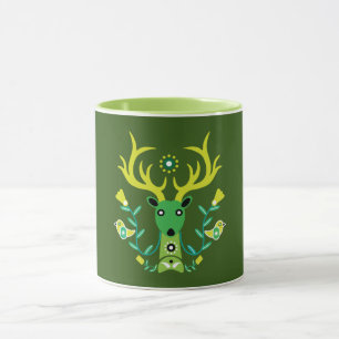 Scandinavian Nature Deer Head Art T-Shirt Throw Pi Mug