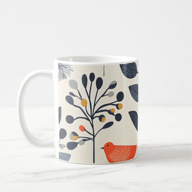 🌿 Scandinavian Nature with Bird🐦 Coffee Mug (Left)