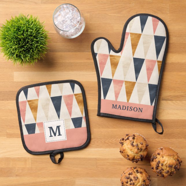Scandinavian Navy Flag Pattern Oven Mitt & Pot Holder Set (Top Down)
