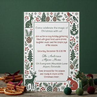 Scandinavian Nordic Animals Art Alpine Christmas Invitation