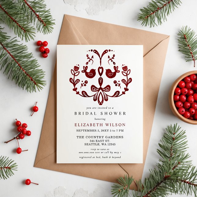Scandinavian Nordic Birds Christmas Bridal Shower  Invitation (Scandinavian Nordic Birds Christmas Bridal Shower Invitation)