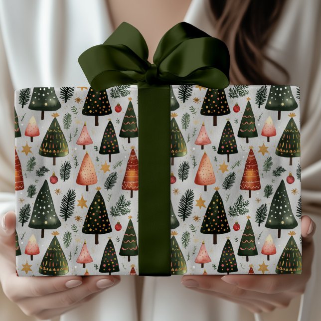 Scandinavian Nordic Christmas Pine Tree Pattern  Wrapping Paper (Creator Uploaded)