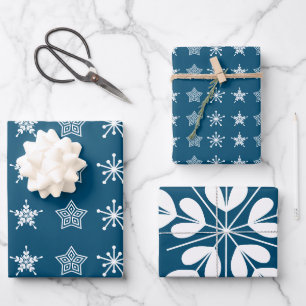 Scandinavian Nordic Christmas stars white blue Wrapping Paper Sheet