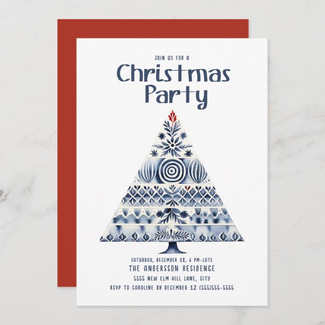 Scandinavian Nordic Christmas Tree Party Invitation (Front/Back)