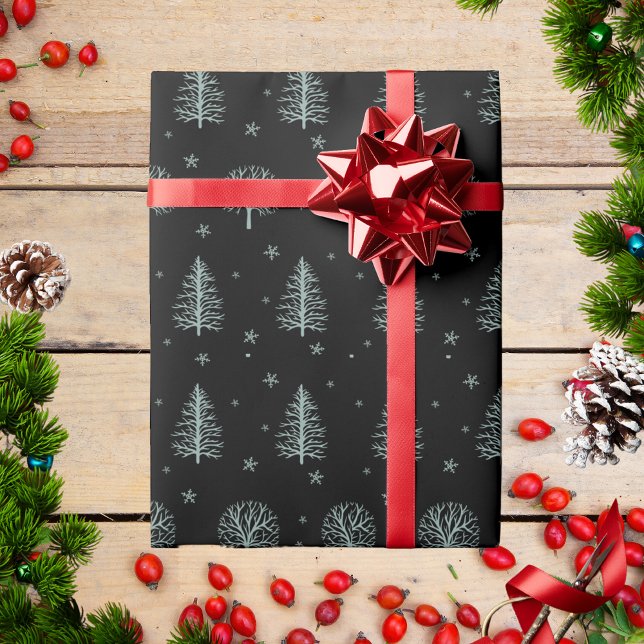 Scandinavian Nordic Christmas Trees Snowflakes Wrapping Paper (Creator Uploaded)