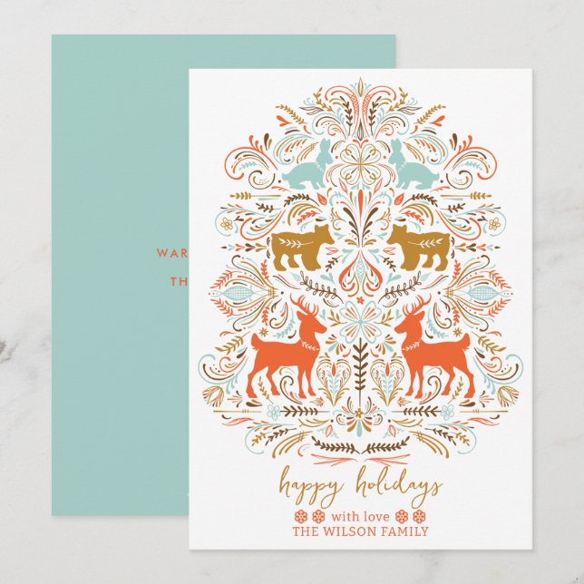 Scandinavian Nordic Folk art Fable Christmas Holiday Card (Front/Back)