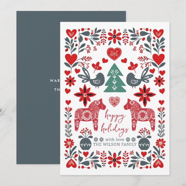 Scandinavian Nordic Folk art Fable Christmas Holiday Card (Front/Back)