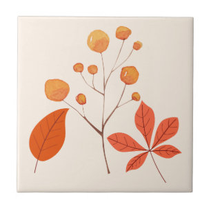 Scandinavian Nordic  Leaves and berries Ceramic Tile