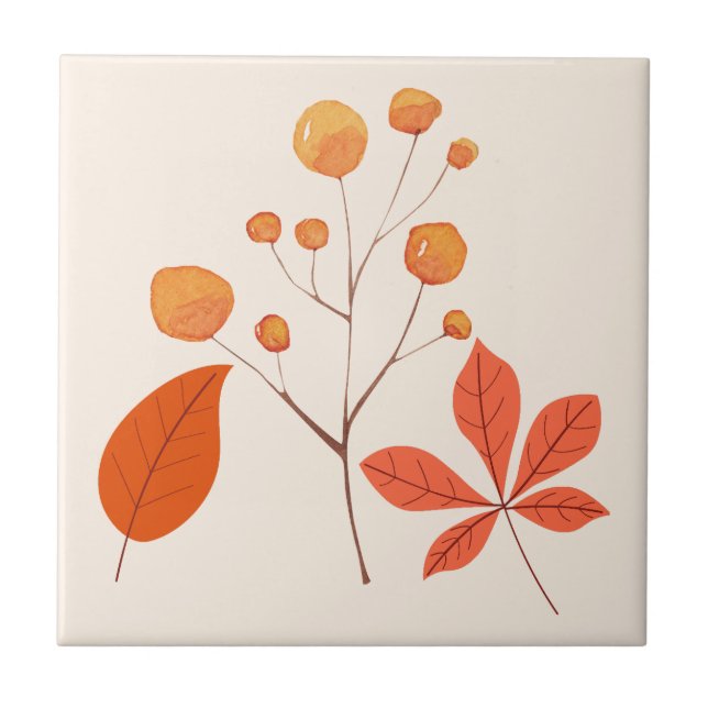 Scandinavian Nordic  Leaves and berries Ceramic Tile (Front)